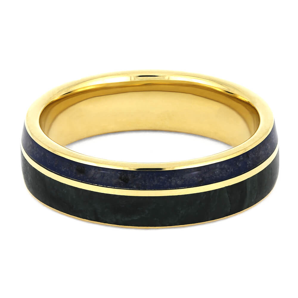 Yellow Gold Jade Wedding Band with Crushed Sapphires-3849 - Jewelry by Johan