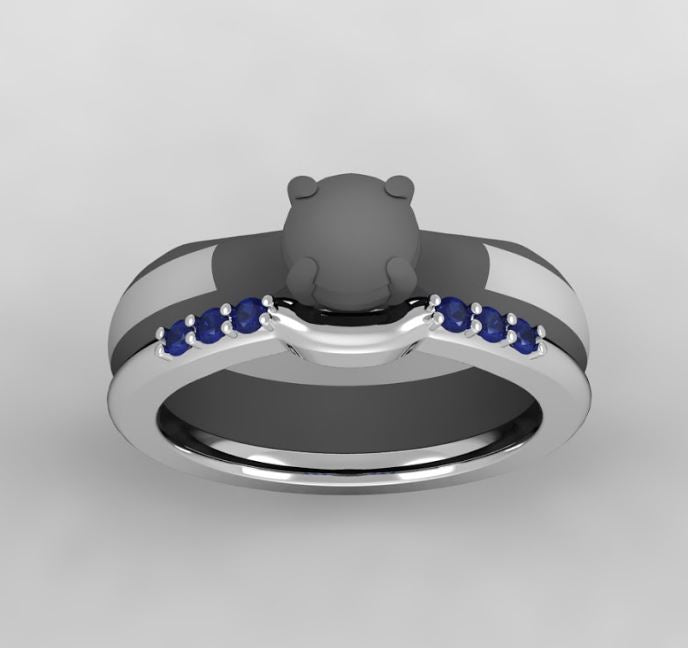 Platinum Shadow Band with Blue Sapphires-3851 - Jewelry by Johan