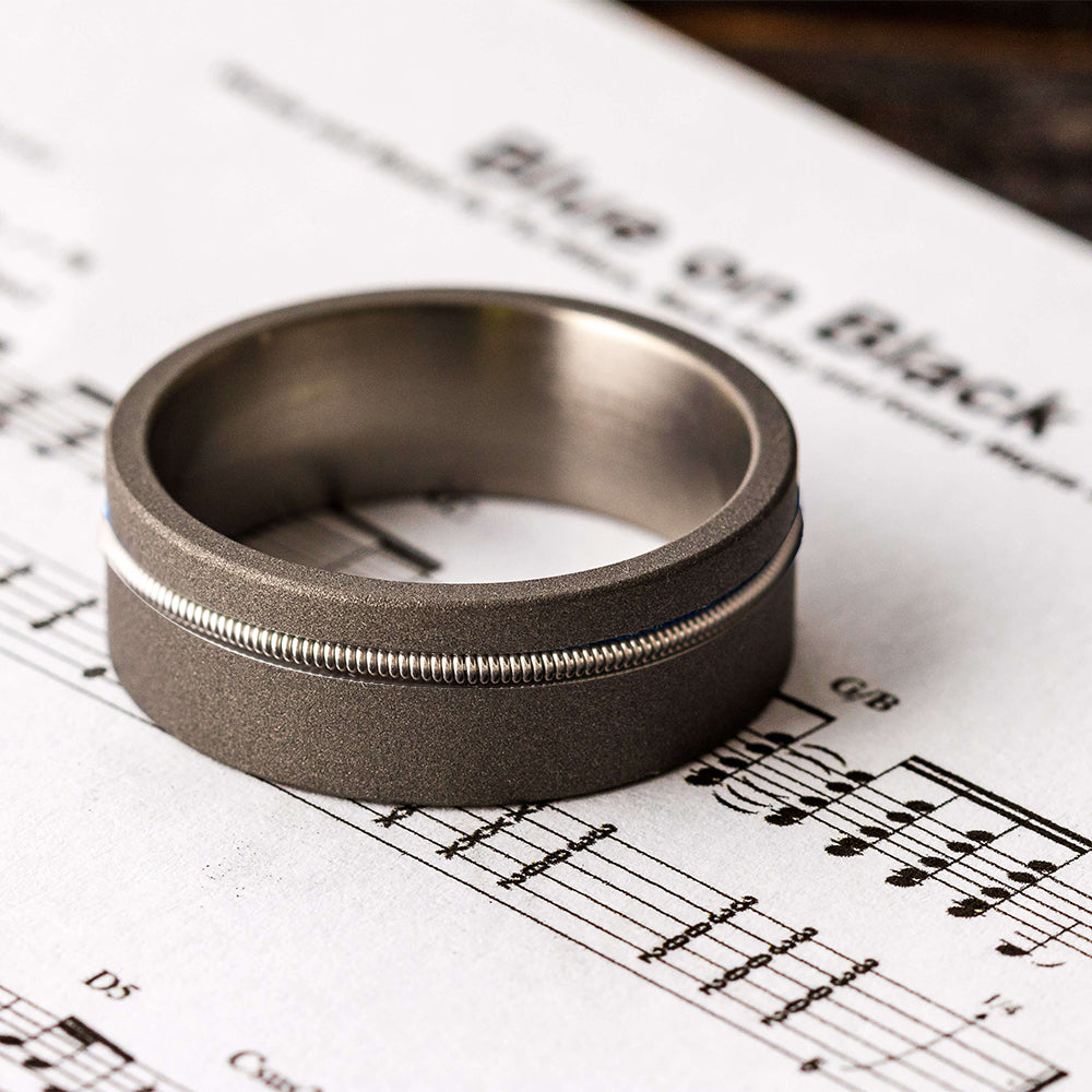 Guitar String Ring for Musicians With Sandblasted Finish - Jewelry by Johan