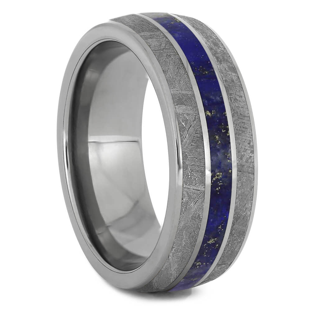Meteorite & Lapis Lazuli Men's Wedding Band, Blue Ring for Groom - Jewelry by Johan