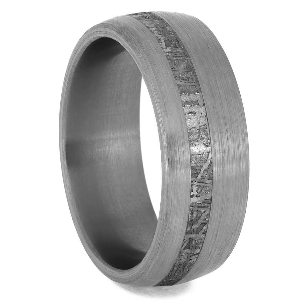 Rugged Men's Meteorite Wedding Band With Brushed Titanium-3866 - Jewelry by Johan