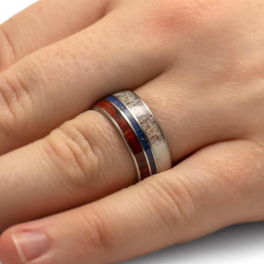 Meteorite and Antler Wedding Band