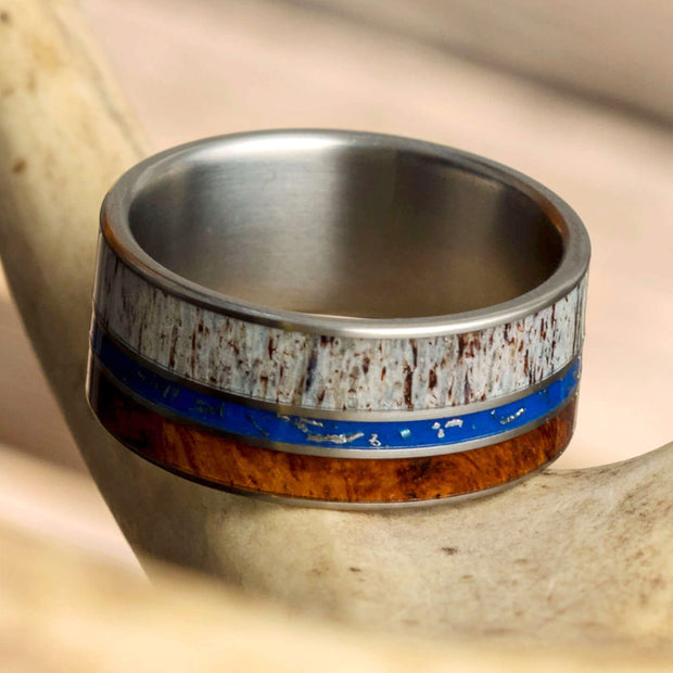 Antler and Stardust Wedding Band with Amboyna Wood