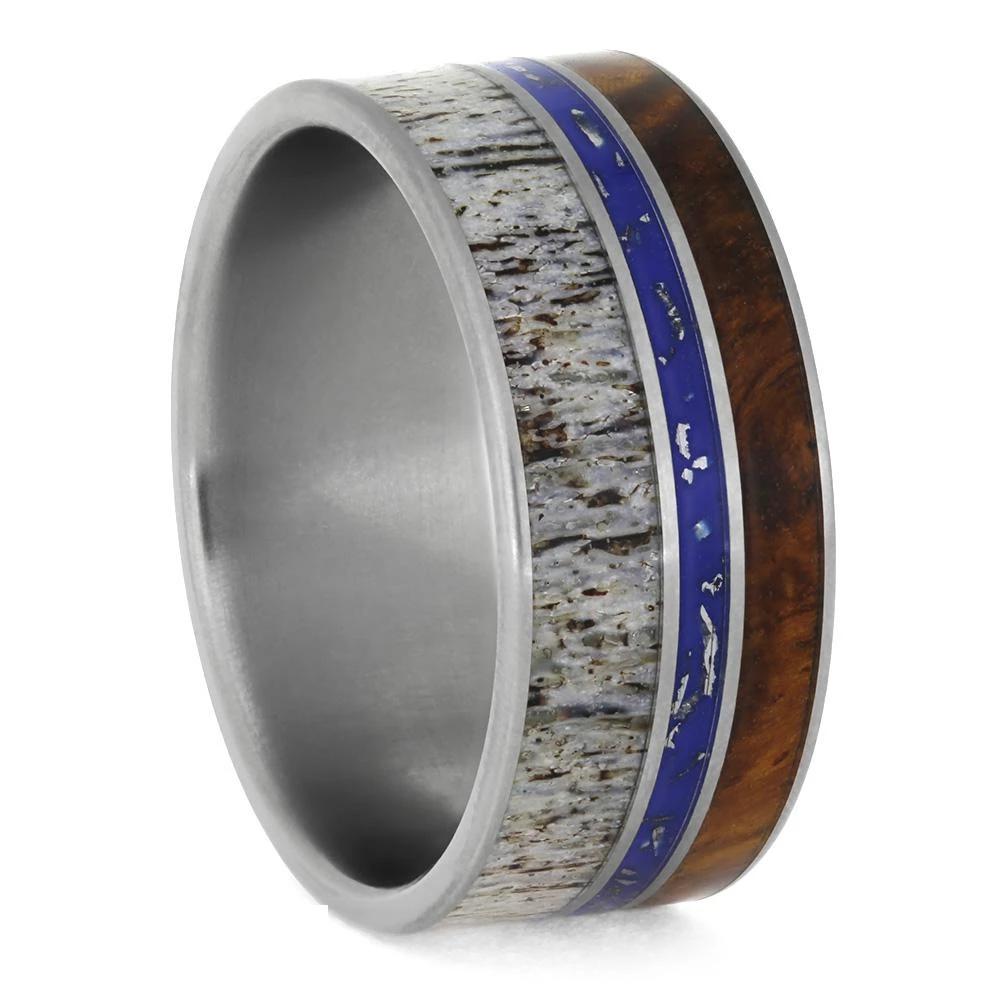 Antler And Stardust™ Men's Wedding Band With Amboyna Wood-3873 - Jewelry by Johan