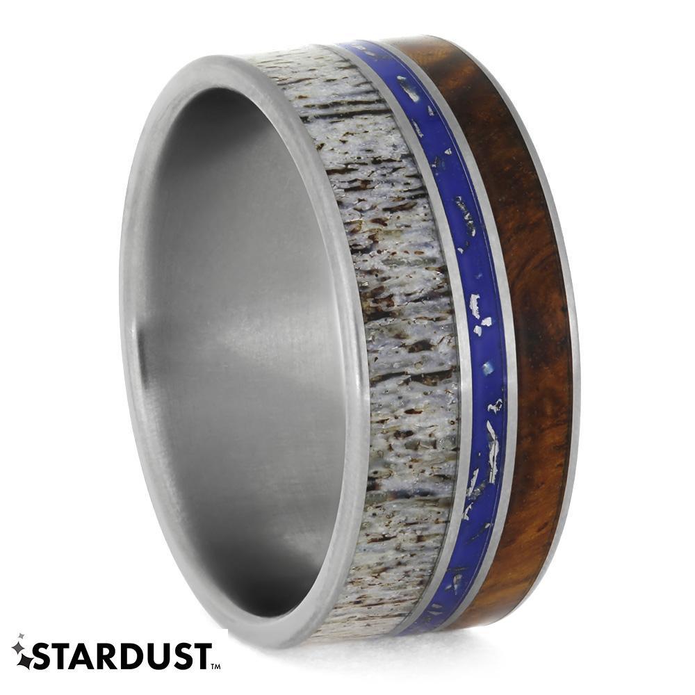 Antler And Stardust™ Men's Wedding Band With Amboyna Wood-3873 - Jewelry by Johan