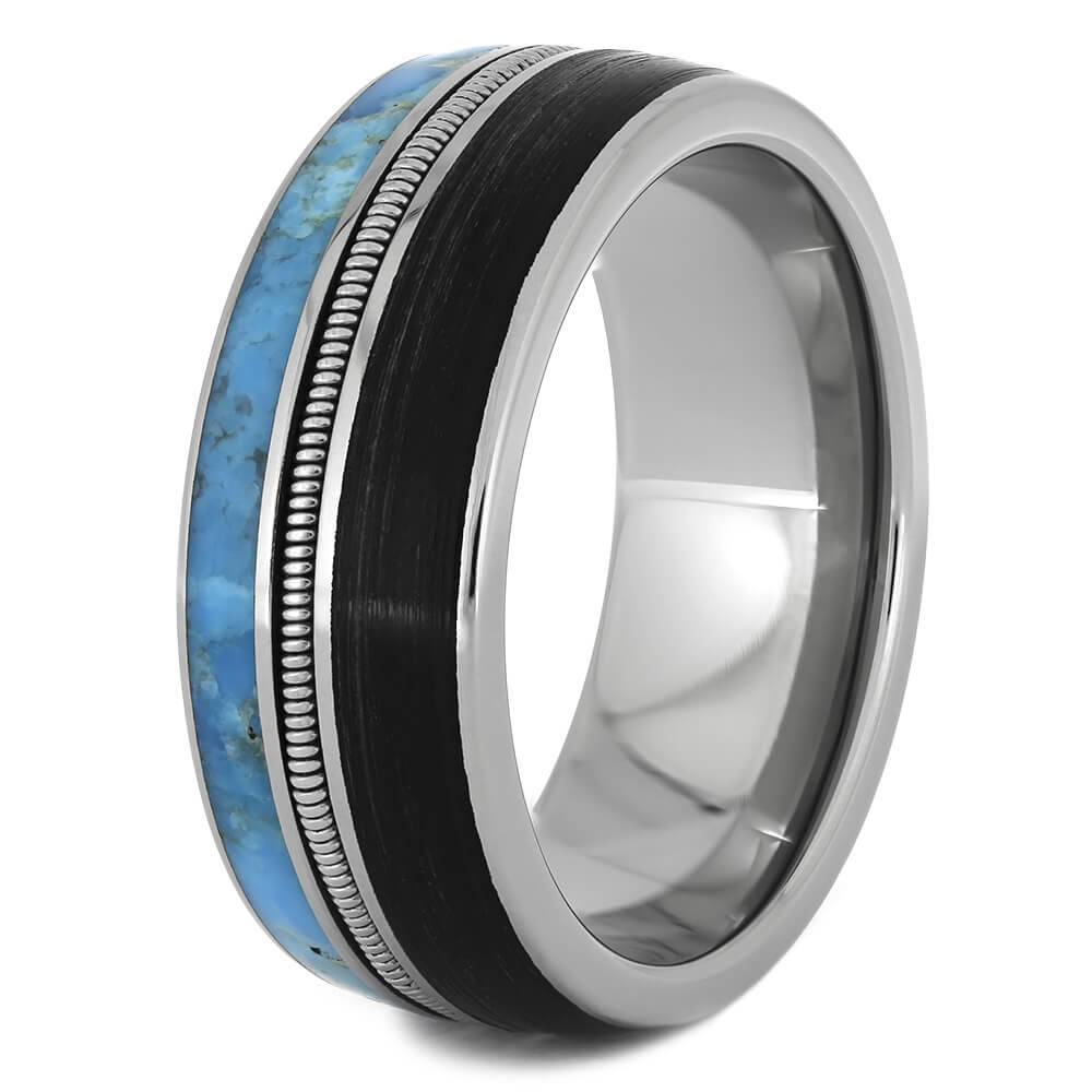 Vinyl Record Ring with Guitar String and Turquoise-3886 - Jewelry by Johan