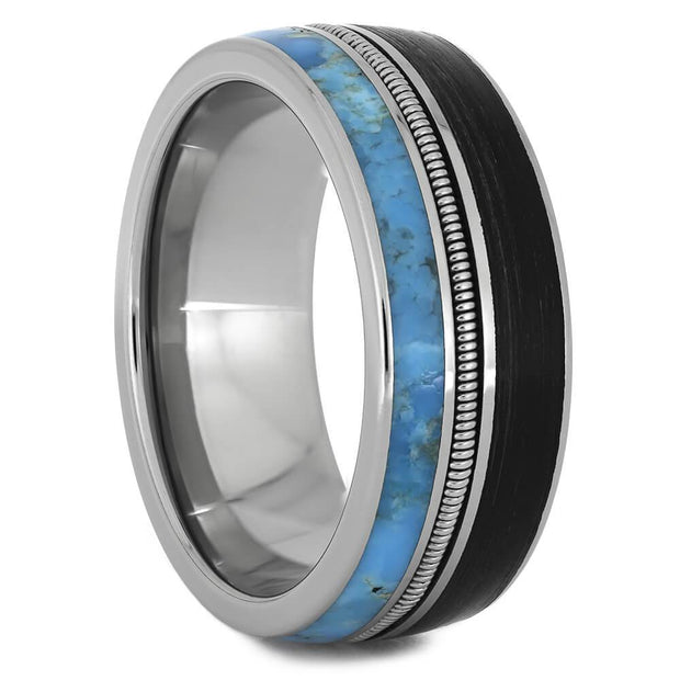 Vinyl Record Ring with Guitar String and Turquoise-3886 - Jewelry by Johan