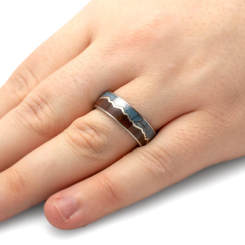 Mountain Ring With Ebony Wood And Mokume Gane-3890 - Jewelry by Johan