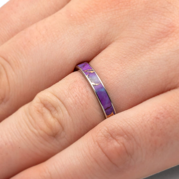 Lava Turquoise Ring, Purple Turquoise Wedding Band In Titanium-3895 - Jewelry by Johan