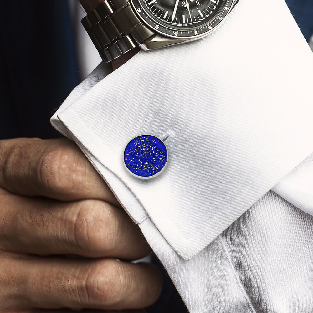 Round Blue Stardust™ Cuff Links in Sterling Silver