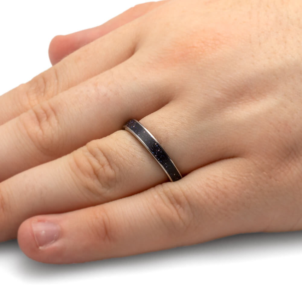 Blue Goldstone Ring, Sparkling Sky Wedding Band