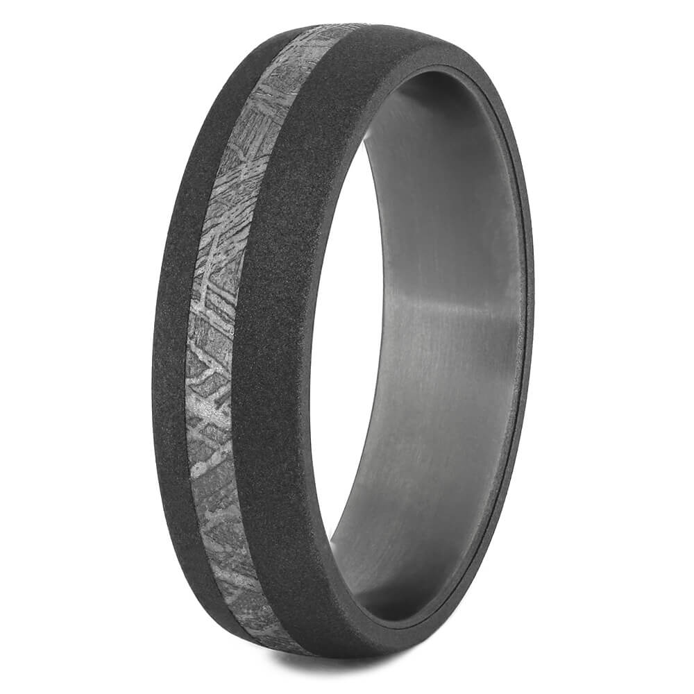 Men's Meteorite Wedding Band With Sandblasted Titanium-3903 - Jewelry by Johan