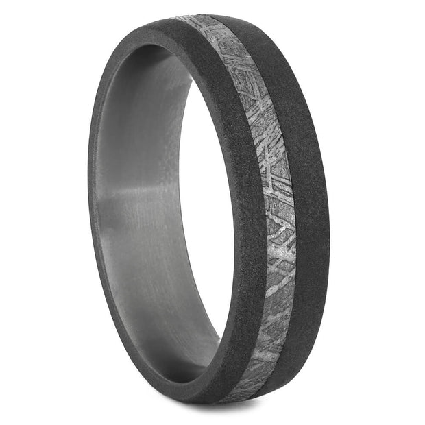 Men's Meteorite Wedding Band With Sandblasted Titanium-3903 - Jewelry by Johan