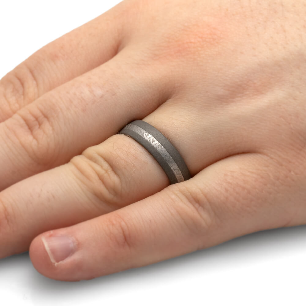 Men's Meteorite Wedding Band With Sandblasted Titanium-3903 - Jewelry by Johan