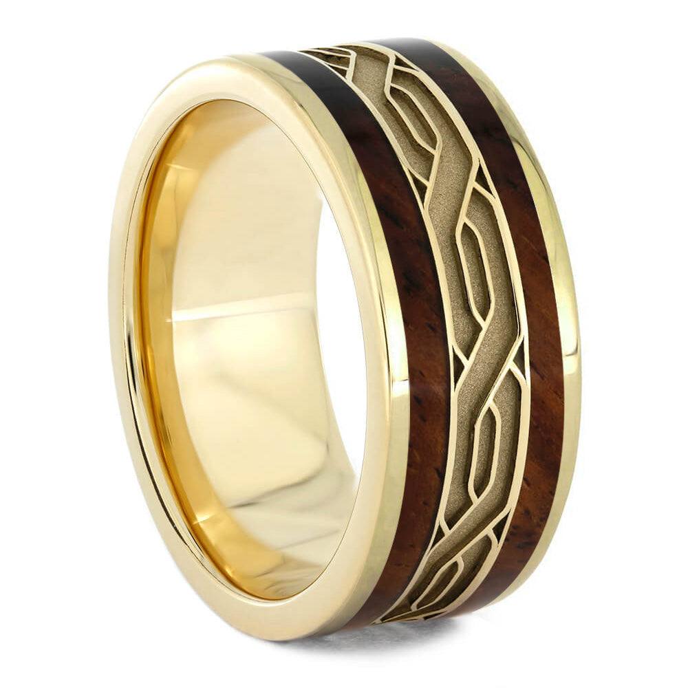 Solid Gold Celtic Wedding Band with Wood