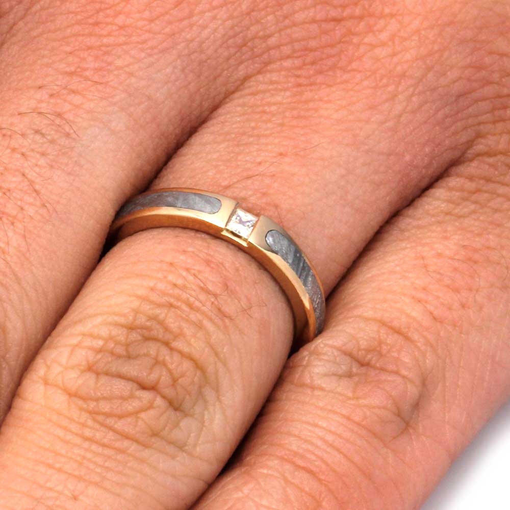 Meteorite & Moissanite Wedding Band or Engagement Ring - Jewelry by Johan