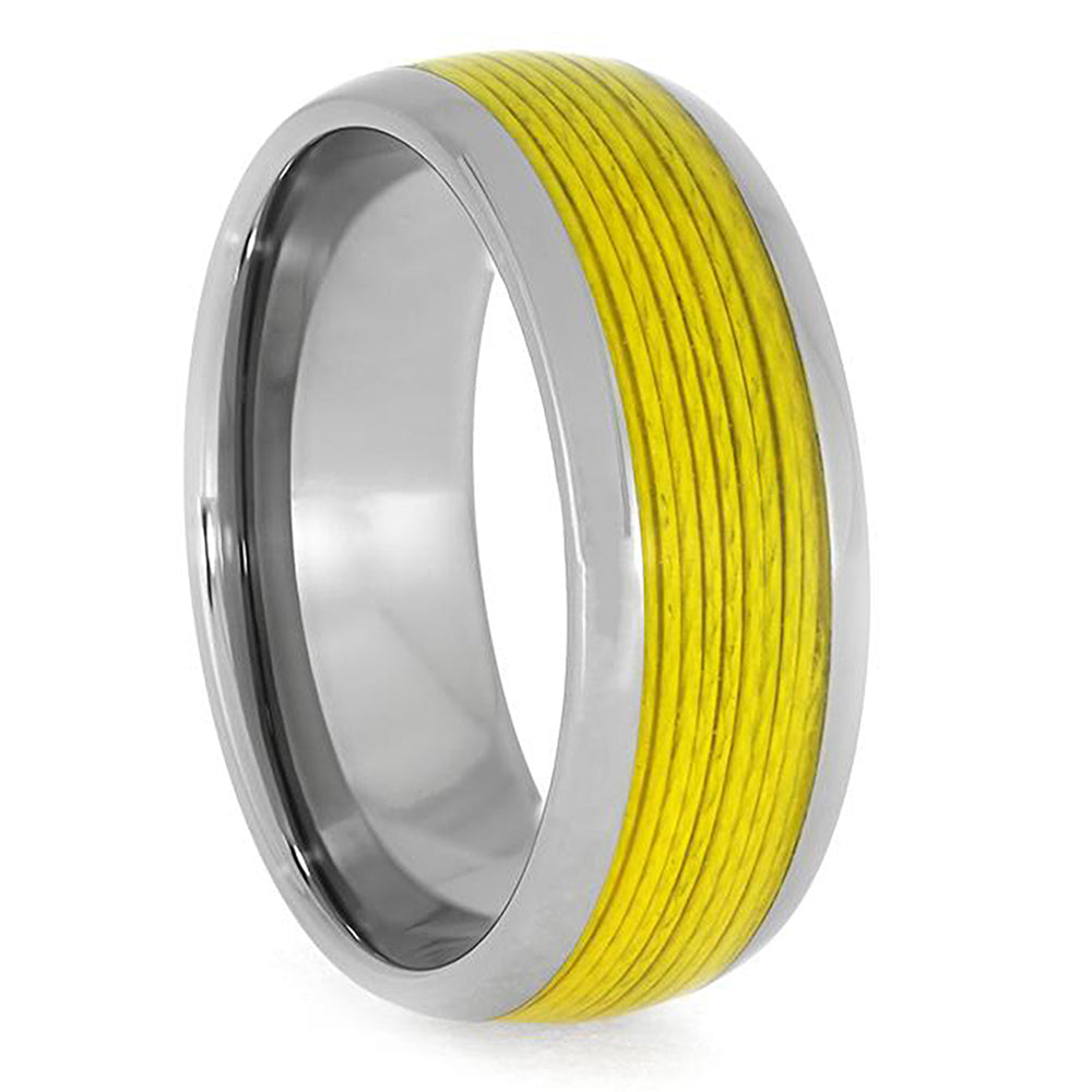 Titanium Ring with Yellow Fishing Line Inlay, Ring for Fisherman - Jewelry by Johan