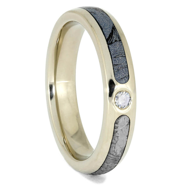 Meteorite Engagement Ring in White Gold, Dainty Moissanite Ring-3953 - Jewelry by Johan