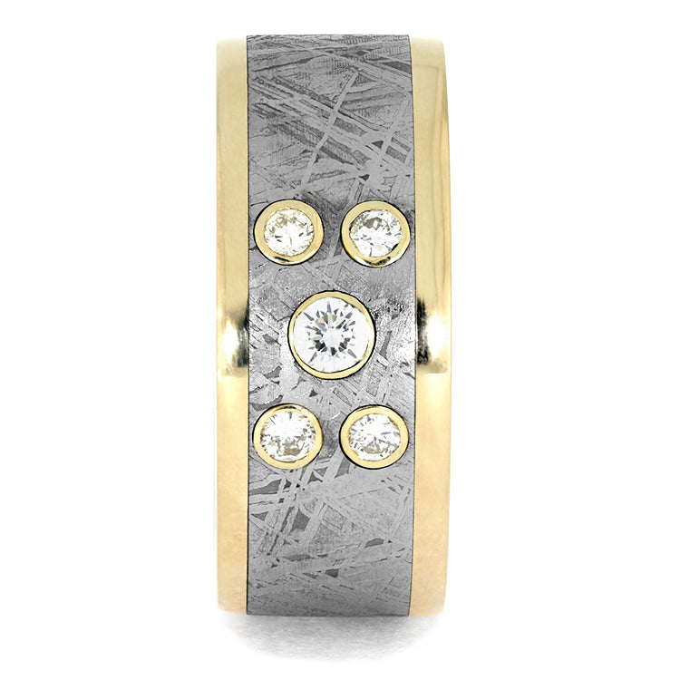 Meteorite Ring with Bezeled Diamonds, Men's Yellow Gold Wedding Band-3955 - Jewelry by Johan