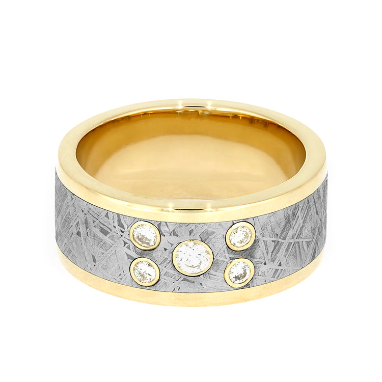 Meteorite Ring with Bezeled Diamonds, Men's Yellow Gold Wedding Band-3955 - Jewelry by Johan