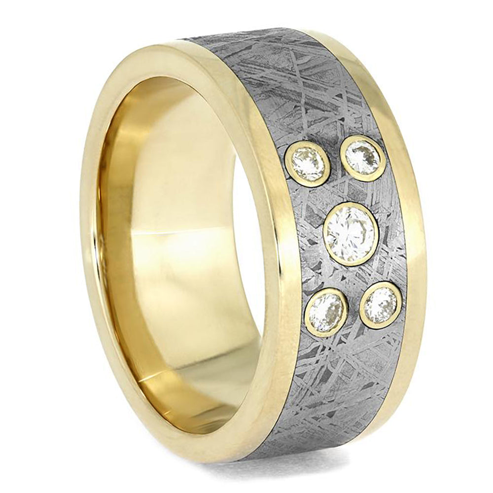 Solid Gold Meteorite Ring with Bezel Set Diamonds - Jewelry by Johan