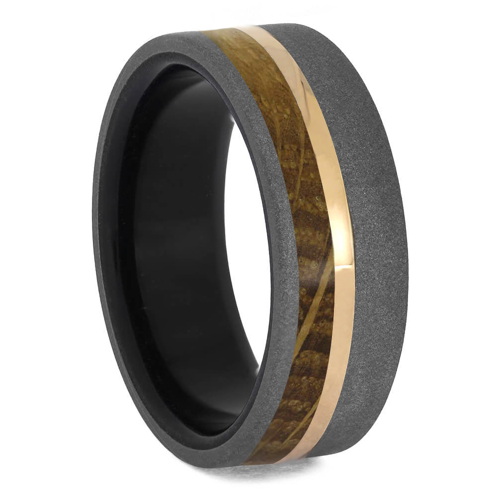 Whiskey Barrel Wood Ring in Sandblasted Titanium