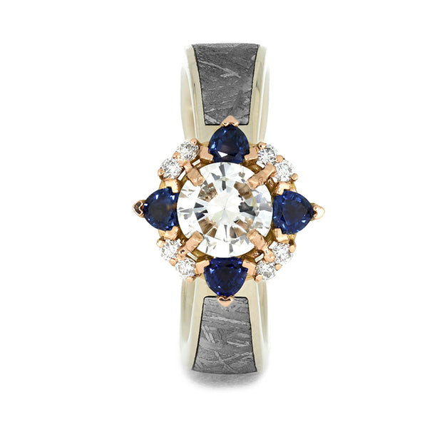 Unique Diamond Halo Engagement Ring with Meteorite-3965 - Jewelry by Johan
