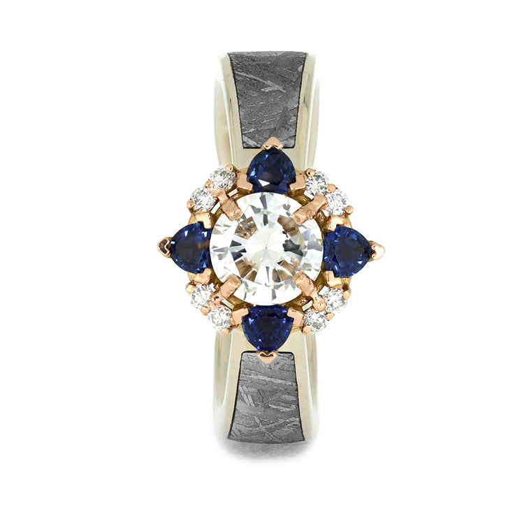 Unique Diamond Halo Engagement Ring with Meteorite-3965 - Jewelry by Johan