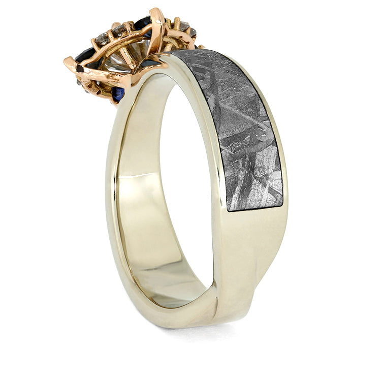 Unique Diamond Halo Engagement Ring with Meteorite-3965 - Jewelry by Johan