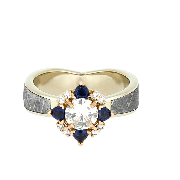 Unique Diamond Halo Engagement Ring with Meteorite-3965 - Jewelry by Johan