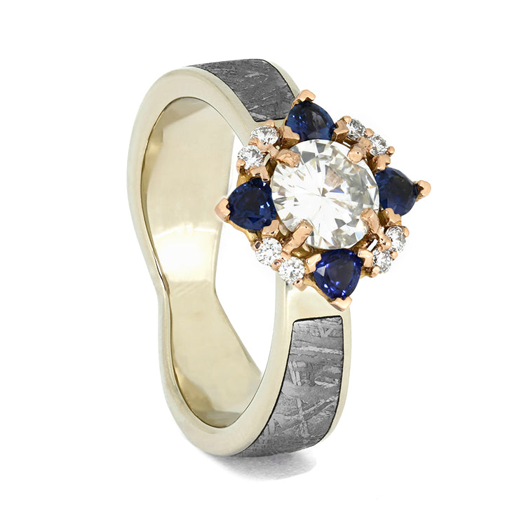 Unique Diamond Halo Engagement Ring with Meteorite-3965 - Jewelry by Johan