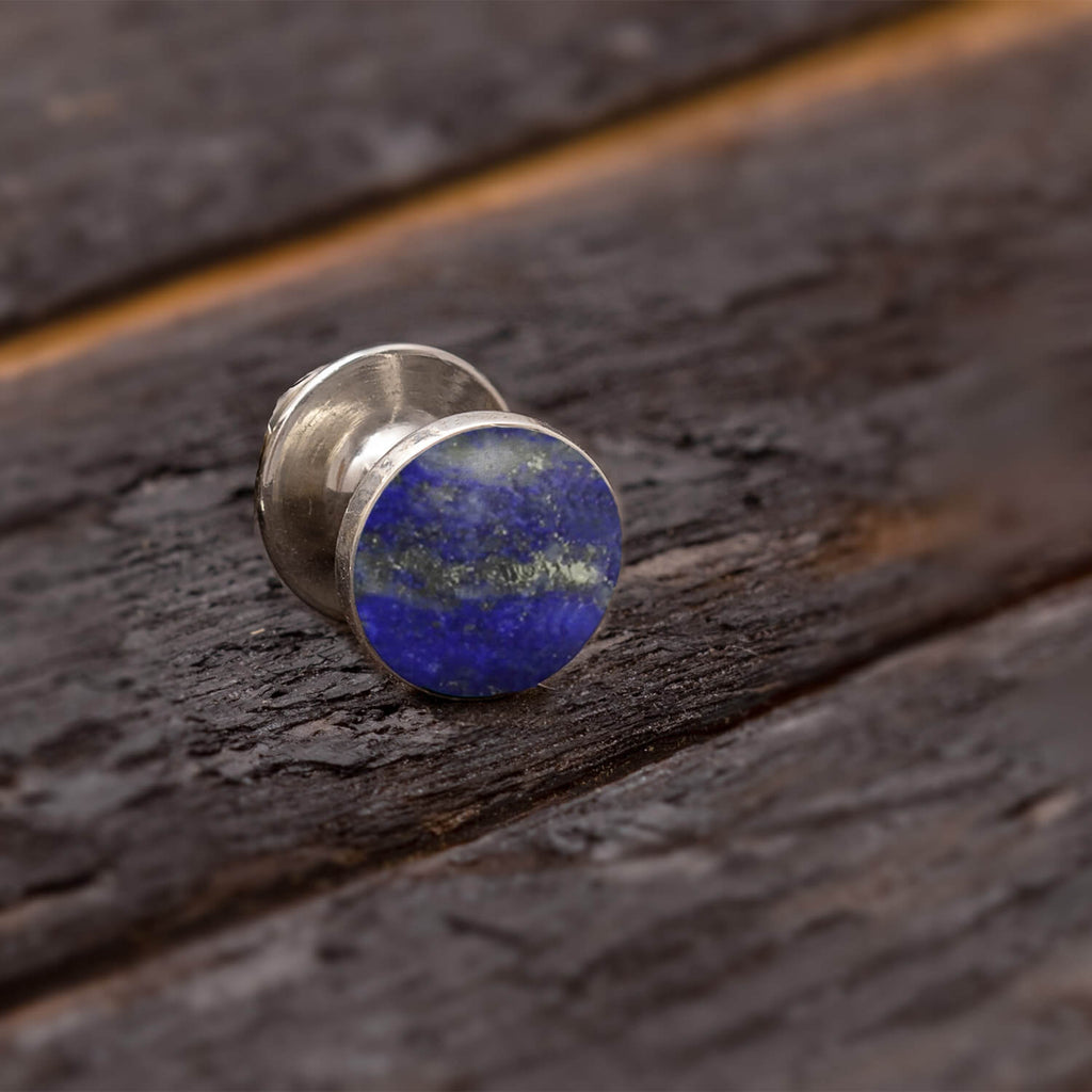 Round Lapis Lazuli Tie Tack in Sterling Silver
