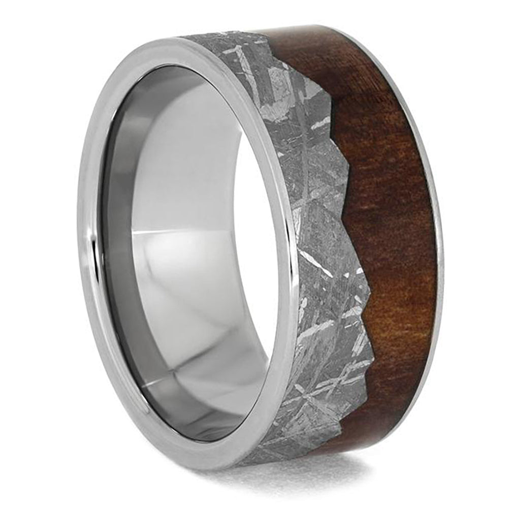 Mountain Wedding Band with Cedar Wood & Meteorite - Jewelry by Johan