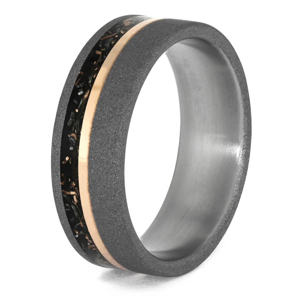 Black Stardust™ Wedding Band with Rose Gold Pinstripe In Titanium-3984 - Jewelry by Johan