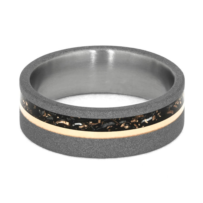 Black Stardust™ Wedding Band with Rose Gold Pinstripe In Titanium-3984 - Jewelry by Johan