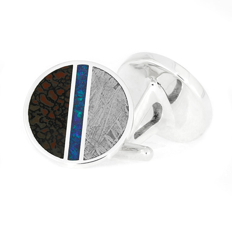 Dinosaur Bone & Meteorite Cuff Links with Opal