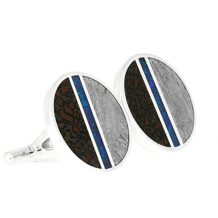 Dinosaur Bone & Meteorite Cuff Links with Opal