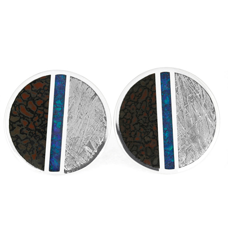 Dinosaur Bone & Meteorite Cuff Links with Opal