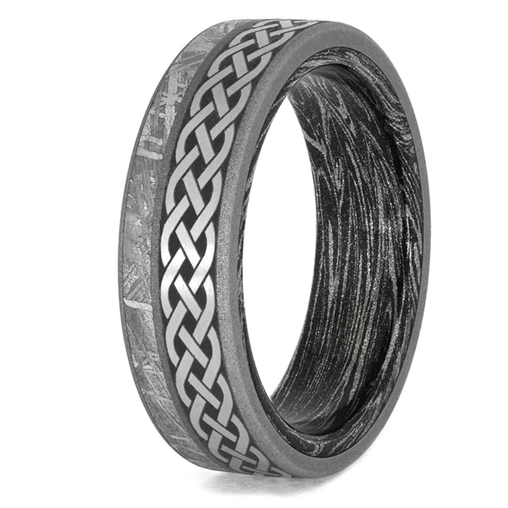 Celtic Men's Wedding Ring with Mokume Sleeve-3993 - Jewelry by Johan