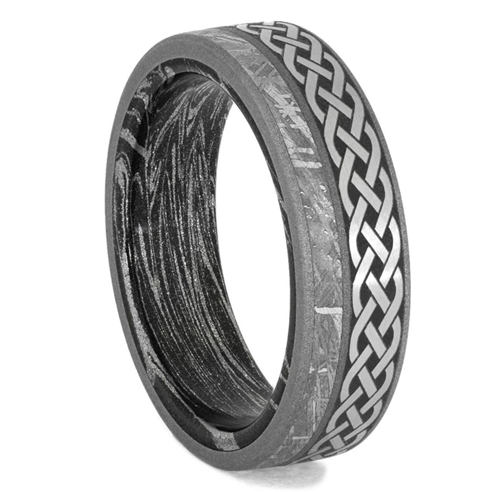 Celtic Men's Wedding Ring with Mokume Sleeve-3993 - Jewelry by Johan