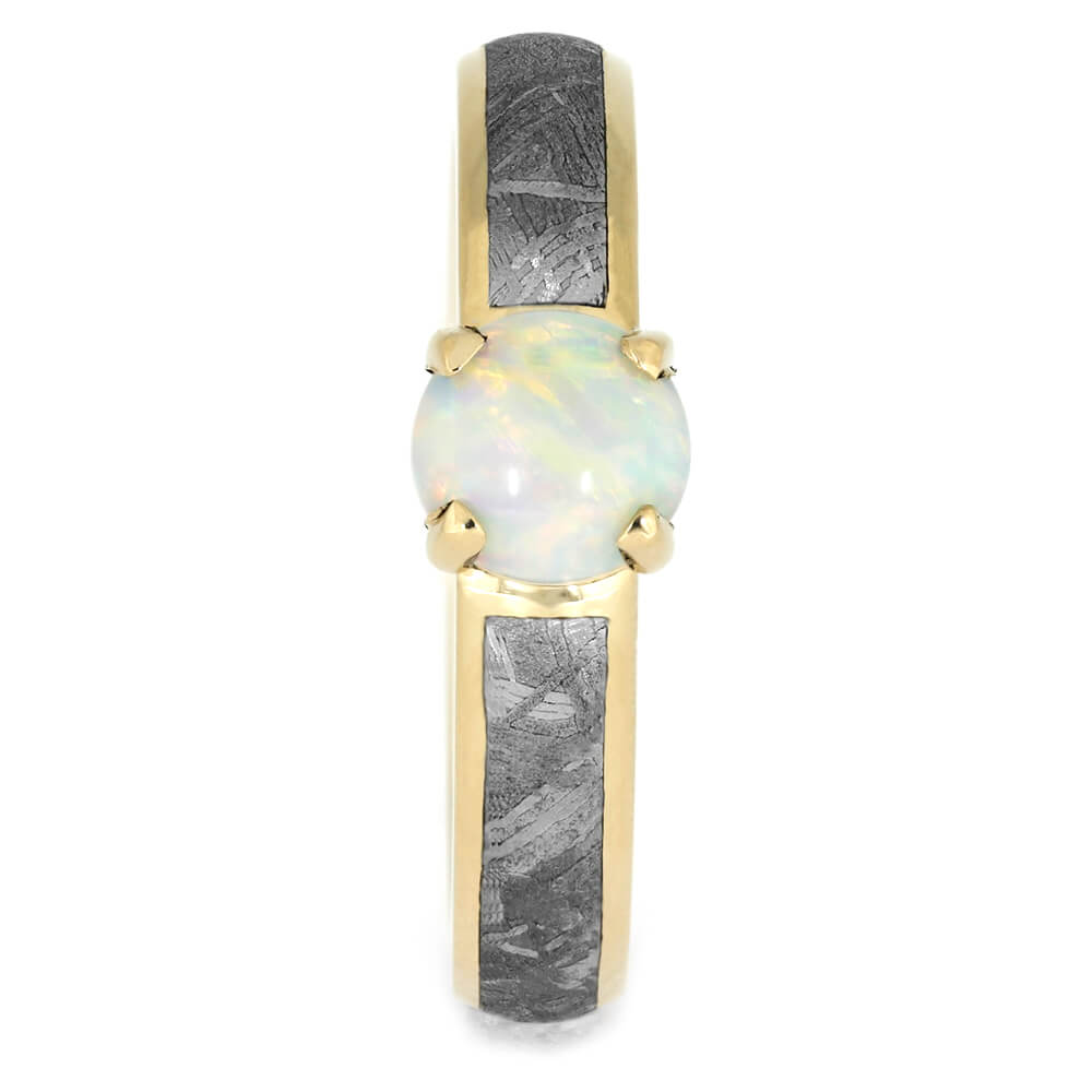 Opal Engagement Ring With Meteorite Band In Yellow Gold-3994 - Jewelry by Johan