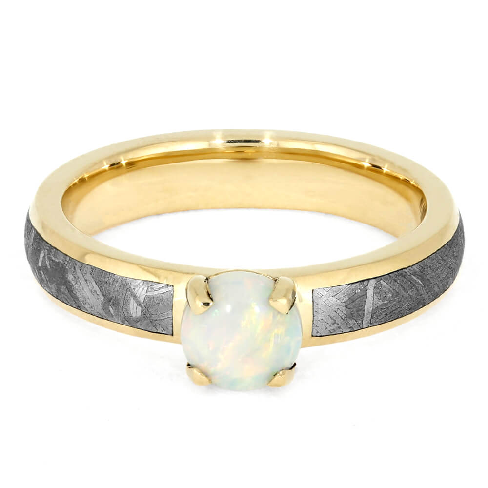 Opal Engagement Ring With Meteorite Band In Yellow Gold-3994 - Jewelry by Johan