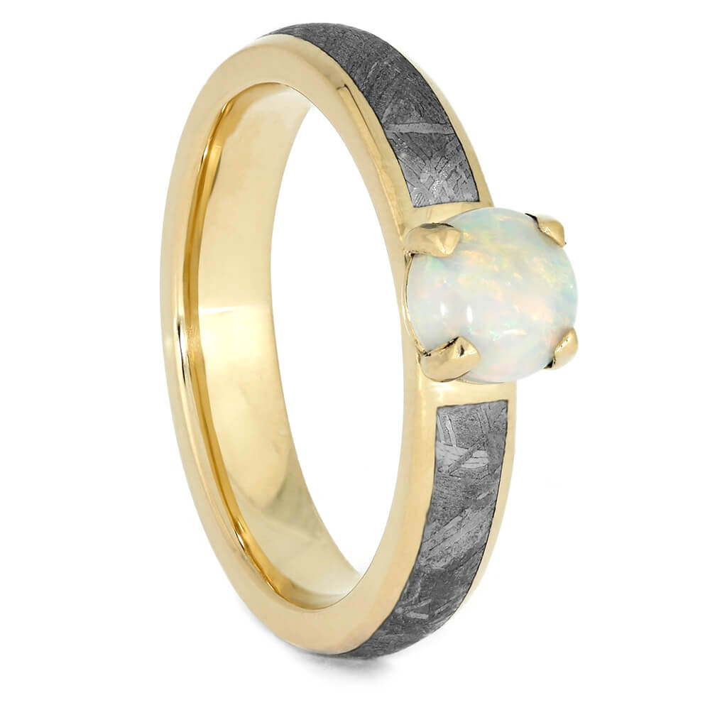 Opal Engagement Ring With Meteorite Band In Yellow Gold-3994 - Jewelry by Johan