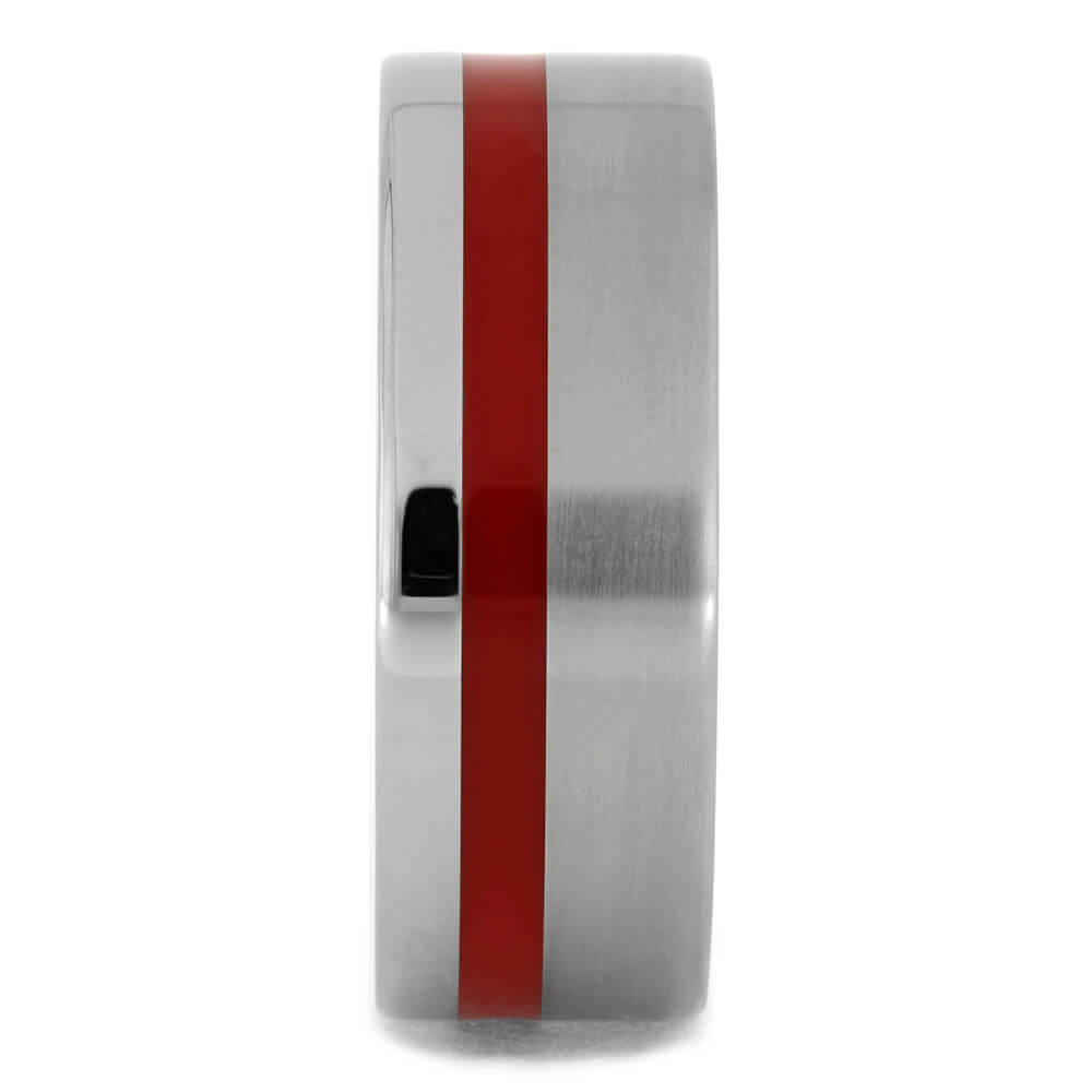 Dual Finish Titanium Wedding Band with Red Enamel Pinstripe-3996 - Jewelry by Johan
