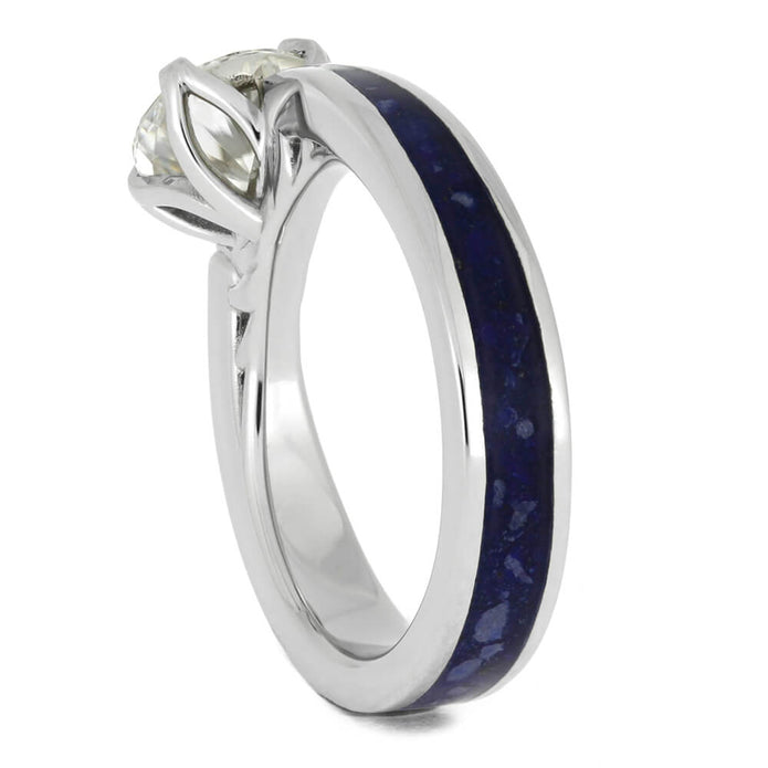 Lapis Lazuli Engagement Ring In Platinum With Round Moissanite-3998 - Jewelry by Johan