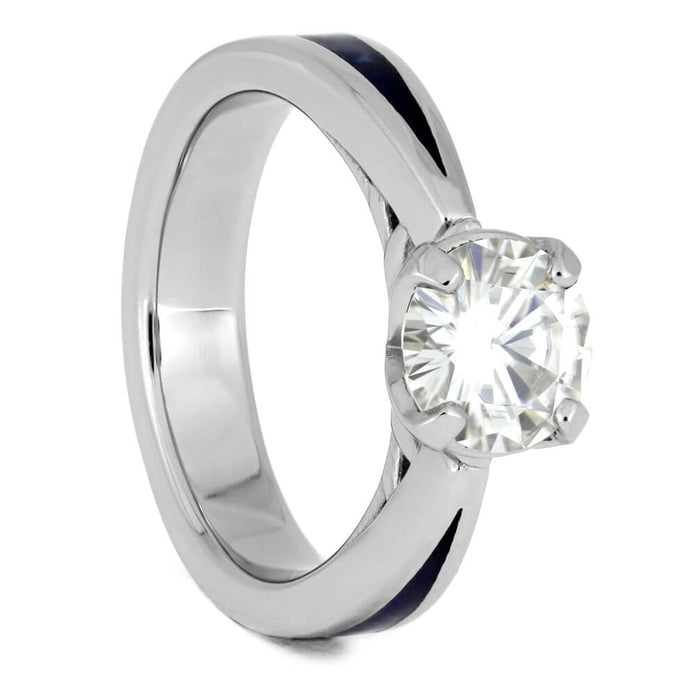 Lapis Lazuli Engagement Ring In Platinum With Round Moissanite-3998 - Jewelry by Johan