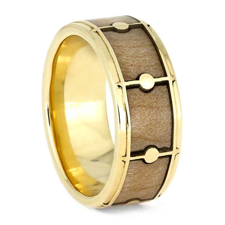 Drum Ring With Yellow Gold, Maple Wood Ring For Musicians-3809 - Jewelry by Johan
