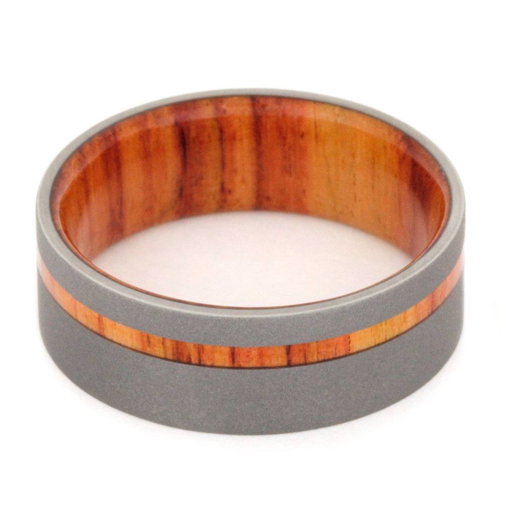 Plus Size Exotic Tulipwood Ring With Sandblasted Titanium-2796X - Jewelry by Johan