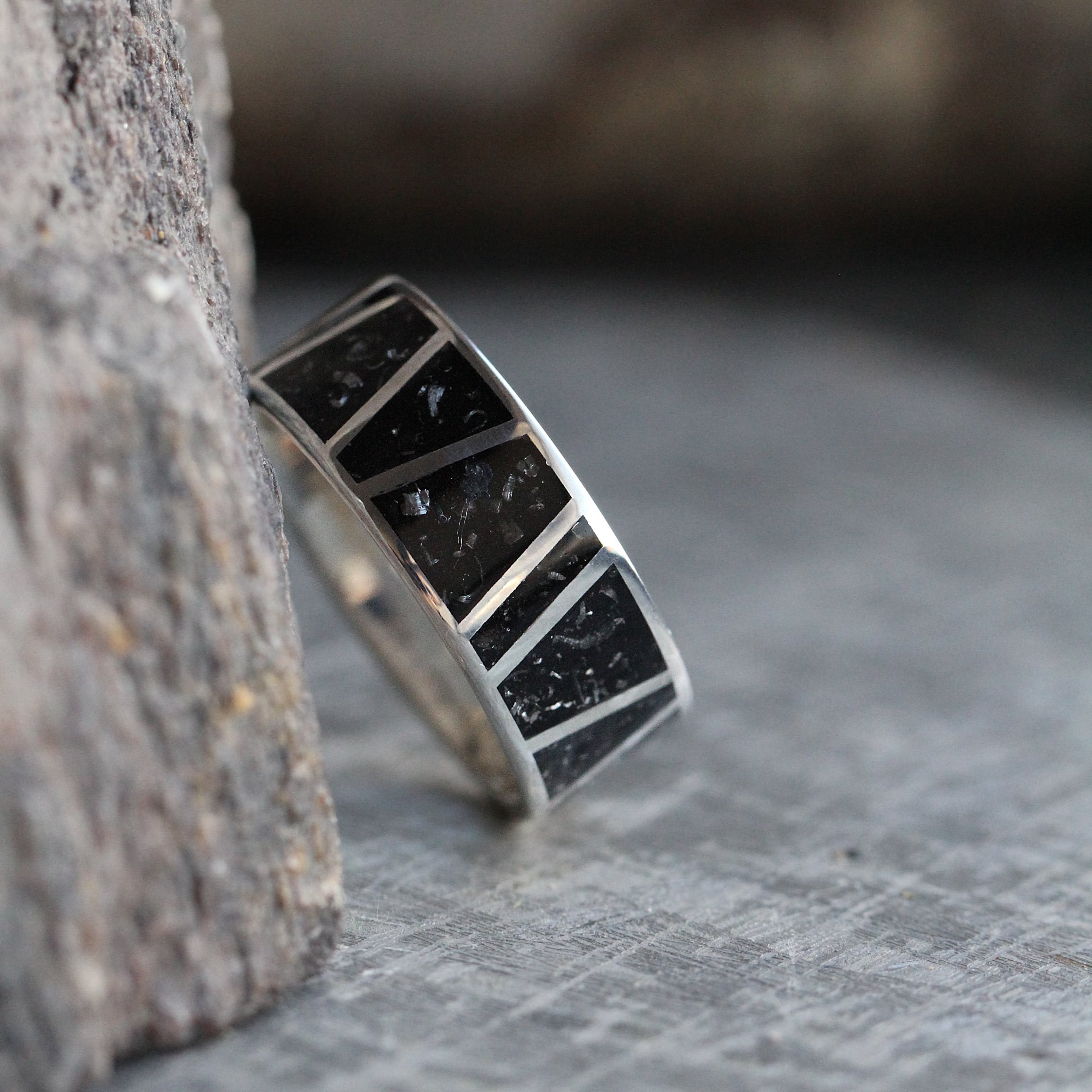 Black Stardust™ Wedding Band For Men In Sterling Silver-3572 - Jewelry by Johan