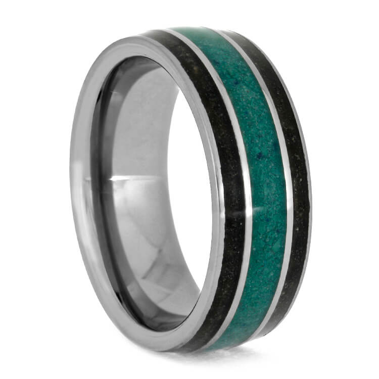 Men's Tungsten Wedding Band With Malachite And Dinosaur Bone-3685 - Jewelry by Johan